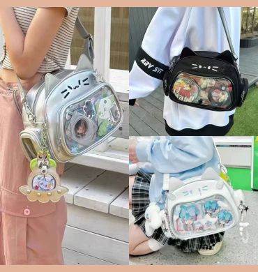 PU Cute Girls Transparent Pocket Aesthetic Shoulder Crossbody Bags Women's Fashion Backpacks