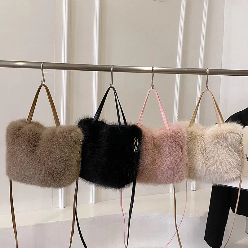 Faux Fur Tote Bag Women's Bucket Plush Luxury Design Ladies Handbags Soft Winter Crossbody Shoulder Bags Bolsa Feminina_4