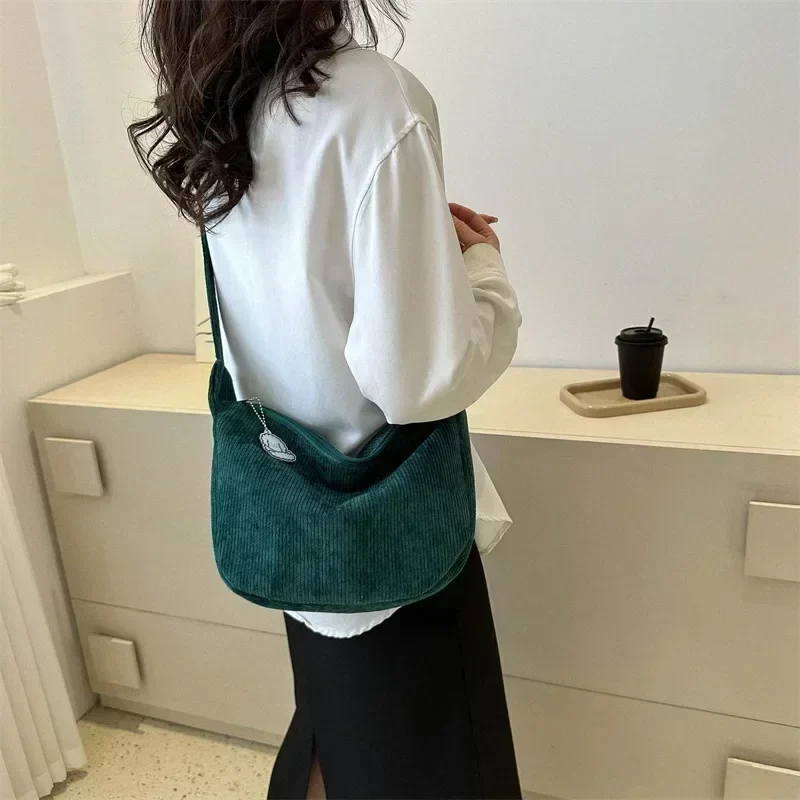 Corduroy Crossbody Bags for Women Ladies Large Capacity Shoulder Bag Fashion Purse and Handbags Solid Color Women Messenger Bag_3