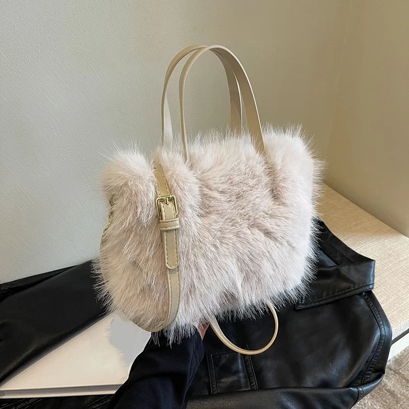 Faux Fur Tote Bag Women's Bucket Plush Luxury Design Ladies Handbags Soft Winter Crossbody Shoulder Bags Bolsa Feminina_10