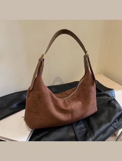 Vintage Handbag Purse for Women Suede Shoulder Bag Causal Crossbody Bags Female Luxury Designer Clutch Ladies Crescent Hobo Bag