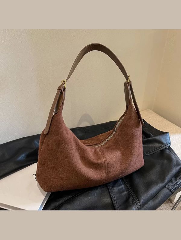 Vintage Handbag Purse for Women Suede Shoulder Bag Causal Crossbody Bags Female Luxury Designer Clutch Ladies Crescent Hobo Bag 2