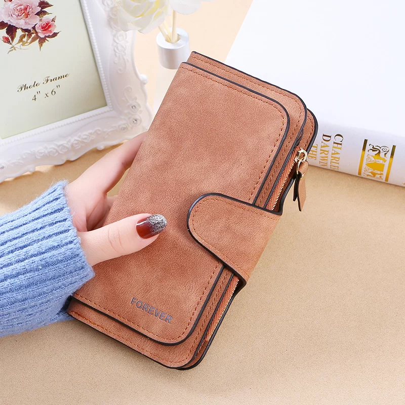 New buckle women's Korean version wallet three fold fashion women's bag multi-card women's purse frosted two-tone fabric_6