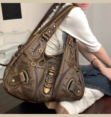 JIAERDI Vintage Brown Y2k Handbag Women Retro Subculture Leather Large Capacity Shoulder Bags Ladies Harajuku Aesthetic Tote Bag