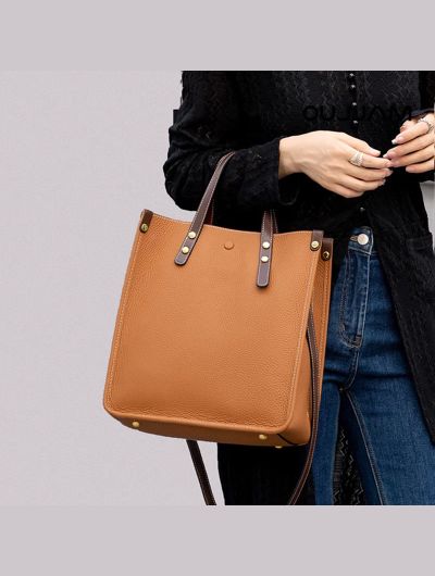 Toptrends Cowhide Genuine Leather Vertical Tote Handbags For Women 2024 Trend Designer Large Work Ladies Shoulder Crossbody Bags