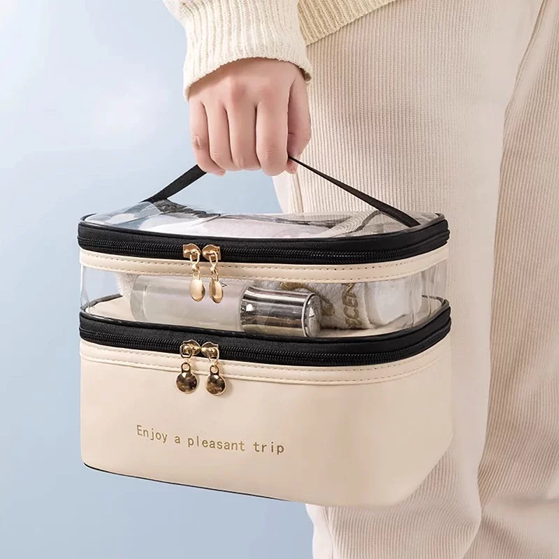 2024 Waterproof PVC Women Cosmetic Bag Portable Traveling Leather Toiletries Big Capacity Travel Makeup Organizer_5