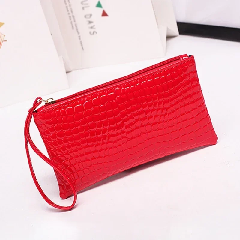 New Women Crocodile Pattern PU Long Wallet Litchi Grain Coin Purse Female Bag Wrist Bags Zipper Phone Pocket Credit Card Holder_2