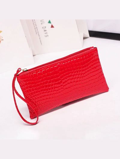 New Women Crocodile Pattern PU Long Wallet Litchi Grain Coin Purse Female Bag Wrist Bags Zipper Phone Pocket Credit Card Holder