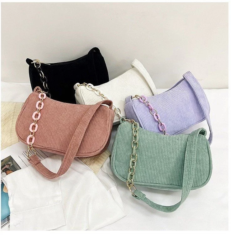 Fashion Vintage Women Annulus Shoulder Bags Handbags Corduroy Underarm Tote Casual Female Crossbody Zipper Female Handbag Clutch_1