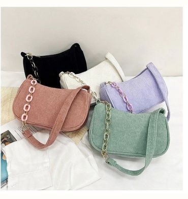 Fashion Vintage Women Annulus Shoulder Bags Handbags Corduroy Underarm Tote Casual Female Crossbody Zipper Female Handbag Clutch