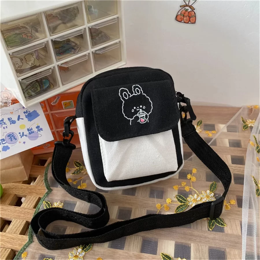 Women's Canvas Crossbody Bags Small Cartoon Rabbit Printed Messenger Bag Fashion Casual Handbag for Girl Students Zipper Purse_6