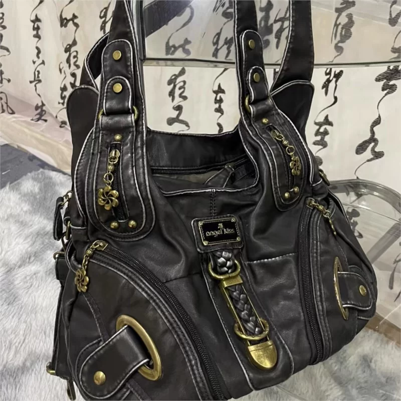 JIAERDI Vintage Brown Y2k Handbag Women Retro Subculture Leather Large Capacity Shoulder Bags Ladies Harajuku Aesthetic Tote Bag_6