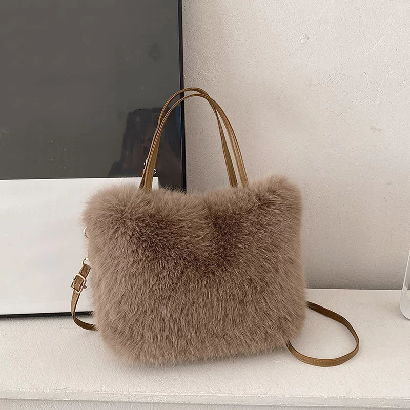 Faux Fur Tote Bag Women's Bucket Plush Luxury Design Ladies Handbags Soft Winter Crossbody Shoulder Bags Bolsa Feminina_6