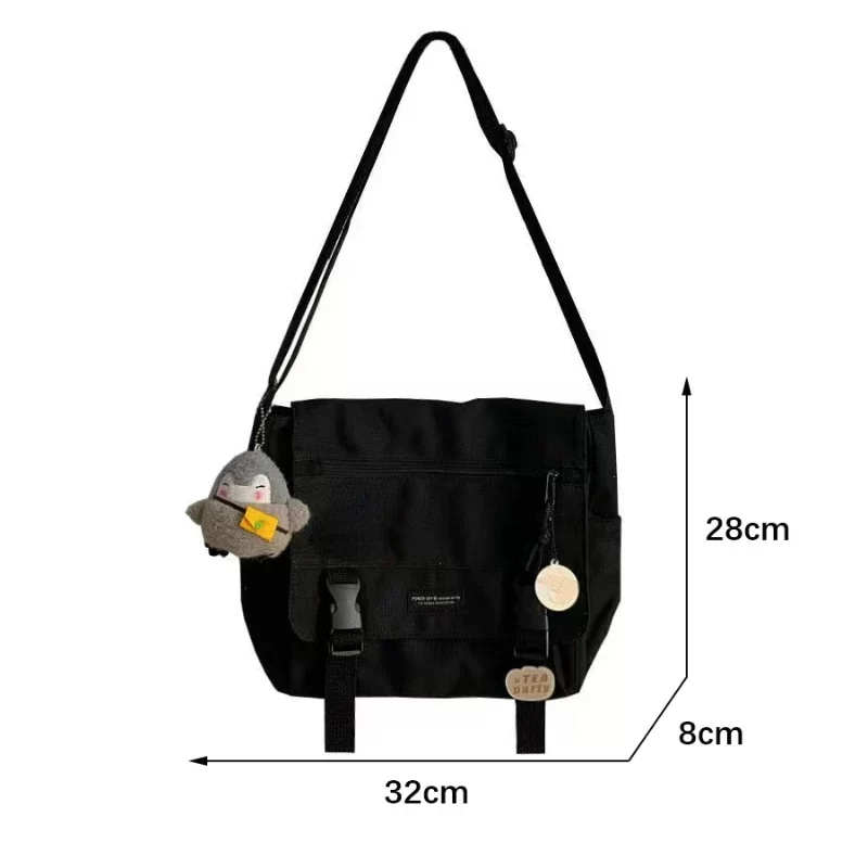 Harajuku Versatile Canvas Women Crossbody Bags Solid Color Flip Casual Handbag Shoulder Bags Teen Girls Messenger Bag Satchels_6