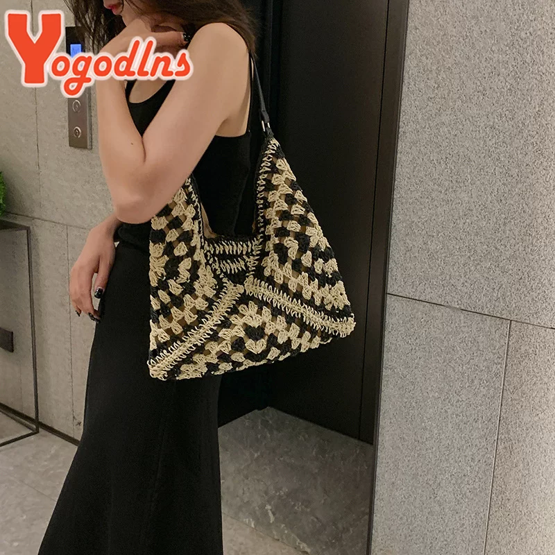 Yogodlns Women Weaving Clutches Top-handle Bag Large  Portable Shoulder Bag Summer Beach Purses Shopper Satchel Female Tote Bags_4