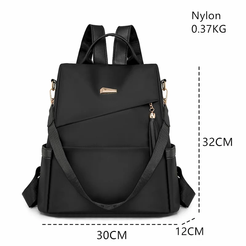 Fashion Tassel Decorative Women’s Nylon Anti-theft Backpack Casual Travel Female Shoulder Bag Large Capacity Student School Pack_4