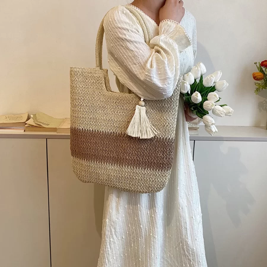 Straw Beach Bag Summer Woven Tote Bag with Tassels Large Shoulder Bag for Women Straw Purses and Handbags Rattan Boho Bag Raffia_2