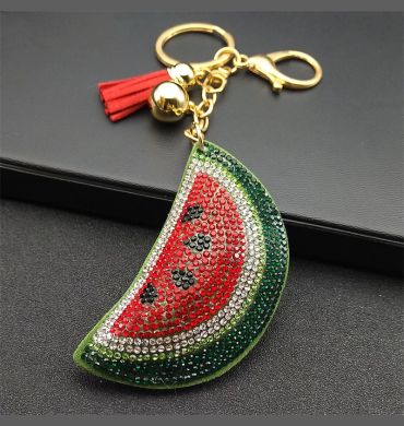 Kawaii Watermelon Full Crystal Key Chain Women Men Alloy Leather Gold Color Fruit Keyring Bag Car Accessories Jewelry K5100S05 1