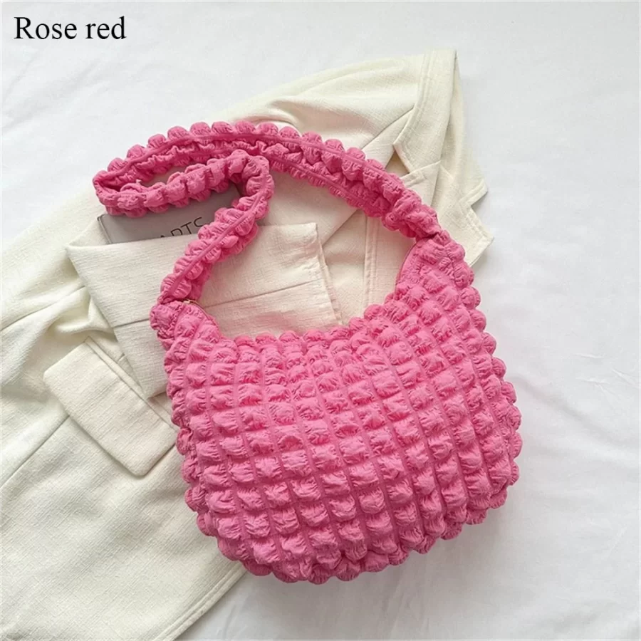 Women Plaid Quilted Large Capacity Tote Bag Crossbody Bag Solid Color Shoulder Bag Cute Pleated Bubbles Embroidered Satchel Bags_9