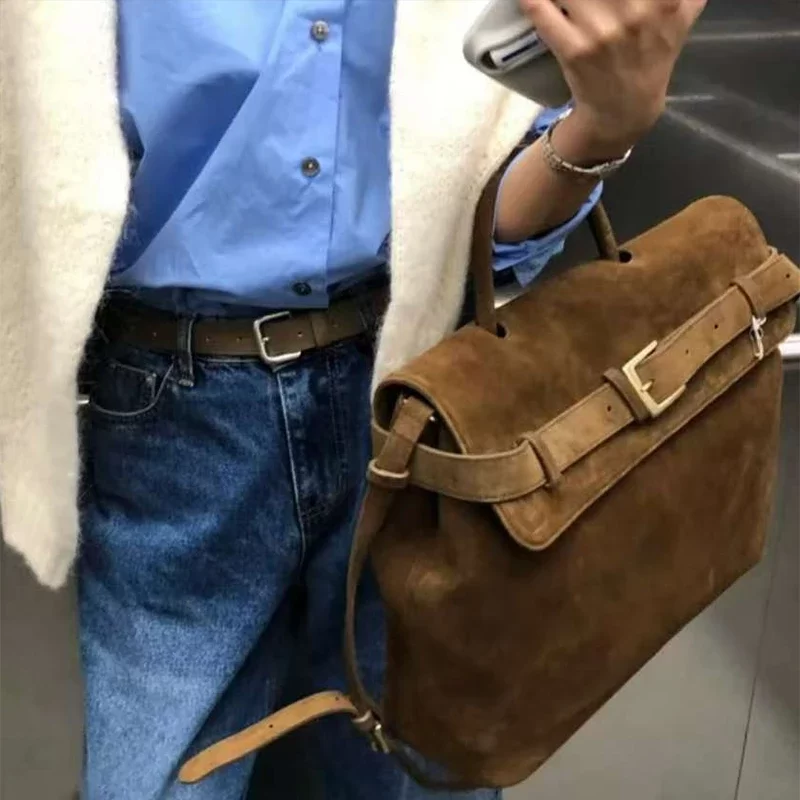 Suede Bag Brand Women Bag Frosted Suede Brown Women Totes Versatile Belt Bucklewomen Shoulder Bags Fashion Crossbody Handbags_2