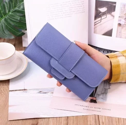 2024 PU Leather Women Wallets Luxury Long Hasp Fold-over Pattern Coin Purses Female Brand Solid Colors New Thin Clutch Phone Bag_11