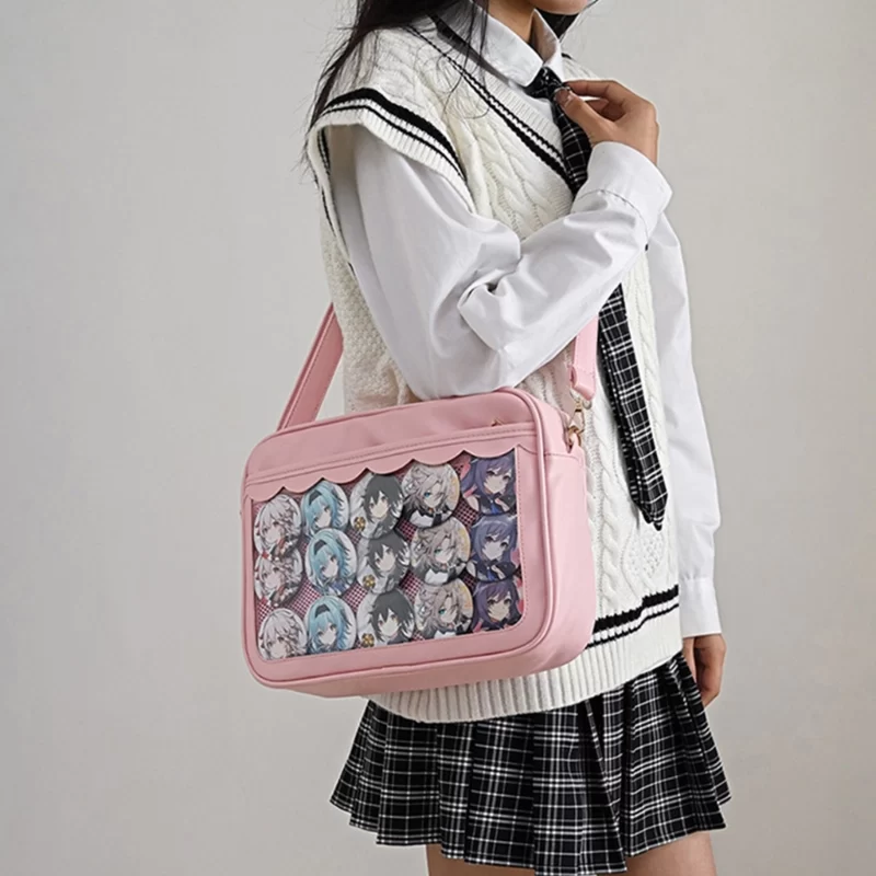 Japanese Harajuku Ita Bag for Women PU Transparent Pocket Itabag High School Girls Uniform JK Crossbody Shoulder Bag_3