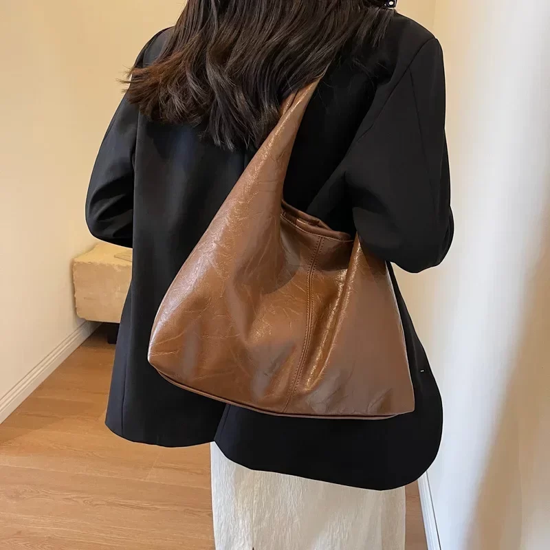 Soft PU Leather Shoulder Bag for Women Wedding Totes All-match Commuter Underarm Bag Bolso Mujer Fashion Large Capacity Handbag_3