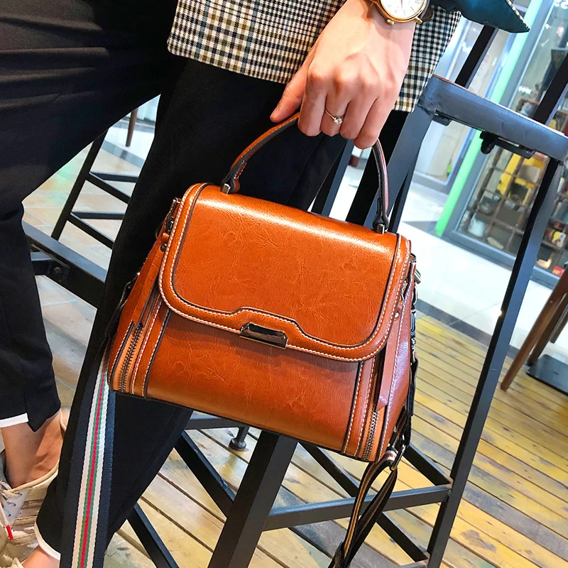 Oil Wax Cowhide Leather Women's Handbag 2024 New Crossbody Bag Lady Commuter Summer Bag Handbill Shoulder Messenger Bags_6