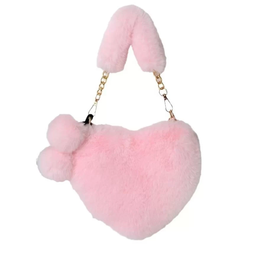 Faux Fur Heart-shaped Women Small Handbags Fluffy Plush Ladies Chain Shoulder Bag Fashion Female Furry Daily Clutch Purse_9