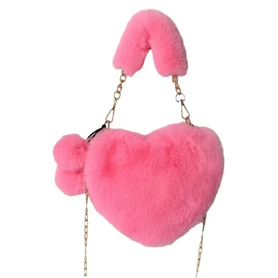 Faux Fur Heart-shaped Women Small Handbags Fluffy Plush Ladies Chain Shoulder Bag Fashion Female Furry Daily Clutch Purse_7