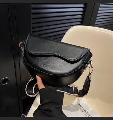 Women Vintage Solid Color Flap Small Saddle Shoulder Underarm Bag Fashion PU Leather Wide Strap Crossbody Bag