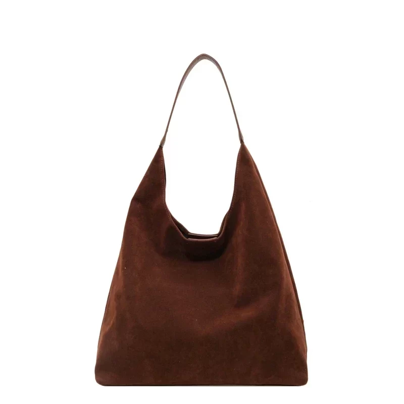 Vintage Women's Bag Large Capacity Suede Shoulder Bag Solid Color Simple Casual Commuter Bag_7