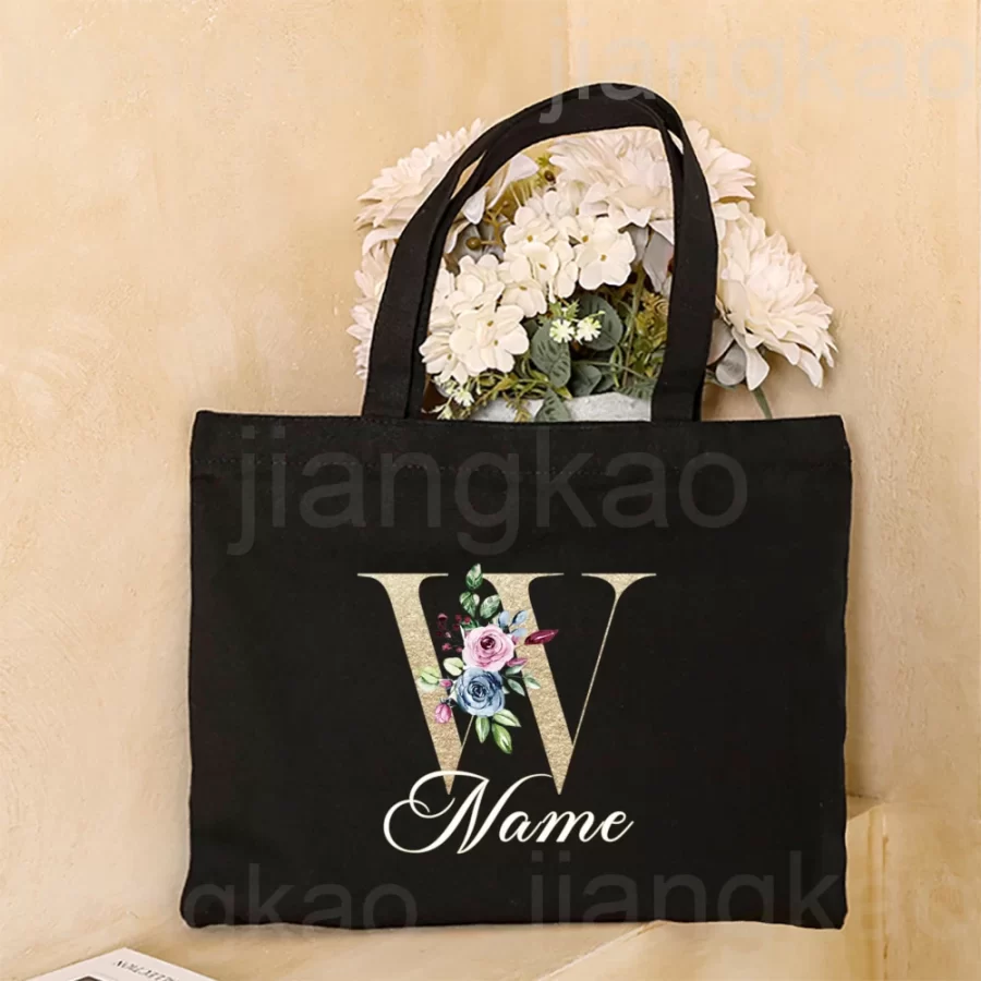 Personalized Initial with Name Tote Bag Women Canvas Shoulder Bags Monogram Shopping Bag Handbags Birthday Wedding Gifts for Her_28