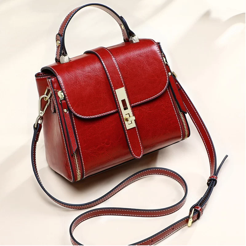 Genuine Leather Women bag Luxury Handbags Double Zipper Ladies Shoulder Bags Lock decoration Real Cowhide Handbag Bolso de mano_10