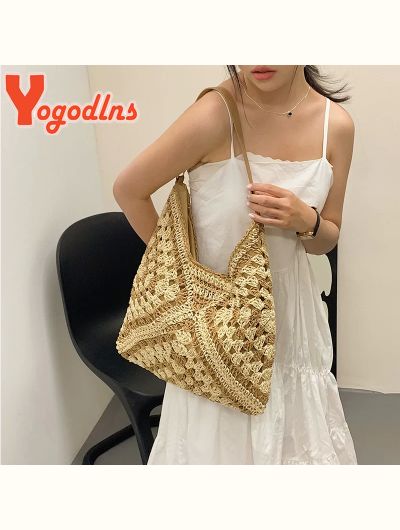 Yogodlns Women Weaving Clutches Top-handle Bag Large  Portable Shoulder Bag Summer Beach Purses Shopper Satchel Female Tote Bags