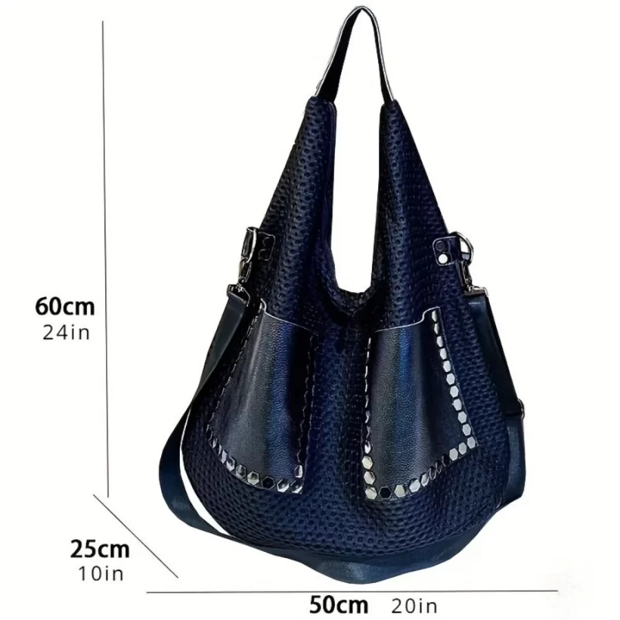 Retro mesh handbag, large capacity shoulder bag, punk style rivet stray bag, large women's bag_3