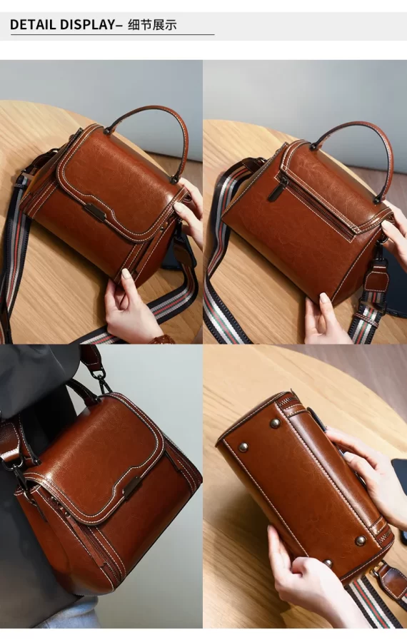 Oil Wax Cowhide Leather Women's Handbag 2024 New Crossbody Bag Lady Commuter Summer Bag Handbill Shoulder Messenger Bags_3