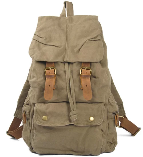 Fashion Vintage Leather military Canvas Backpack Men School Bag drawstring backpack Women Bagpack male Rucksack Teenager mochila_8