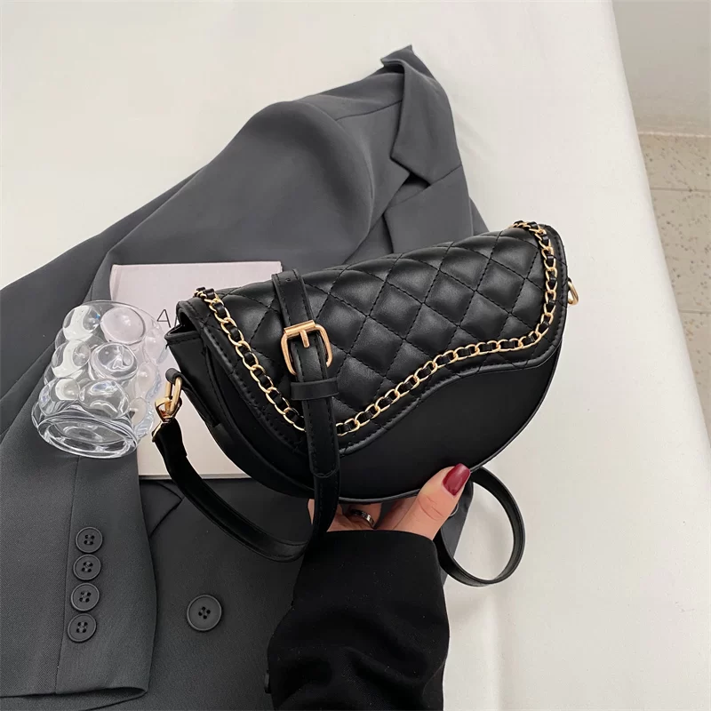 Women Vintage Solid Color Flap Small Saddle Shoulder Underarm Bag Fashion PU Leather Wide Strap Crossbody Bag_8