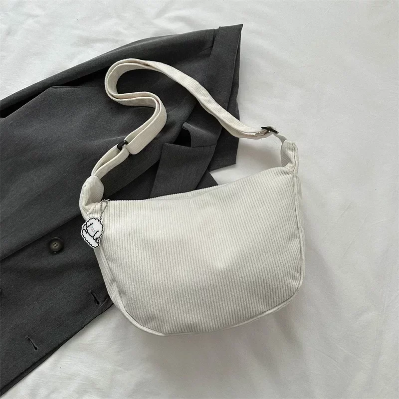 Black Corduroy Bags for Women Japanese Canvas Large Single Shoulder Crossbody Dumpling Bag Student Korean Casual Simple Handbag_10