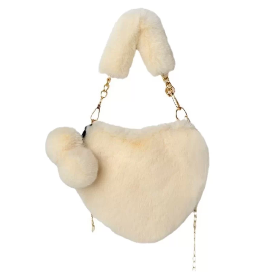 Faux Fur Heart-shaped Women Small Handbags Fluffy Plush Ladies Chain Shoulder Bag Fashion Female Furry Daily Clutch Purse_8