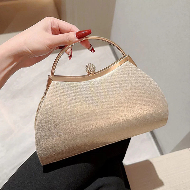 Pleated Evening Handbag Women Top Handle Glitter Day Clutch Ladies Wedding Dinner Dressed Clip Bag Diamond Party Purse Gold_2