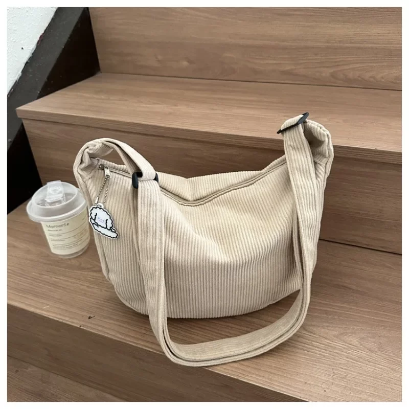 Fashion Women Canvas Shoulder Bags Korean Fashion Female Messenger Crossbody Bag for Girl Students Corduroy Solid Cloth Handbags_1