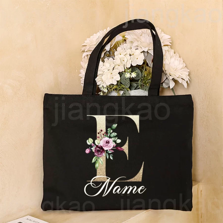 Personalized Initial with Name Tote Bag Women Canvas Shoulder Bags Monogram Shopping Bag Handbags Birthday Wedding Gifts for Her_10