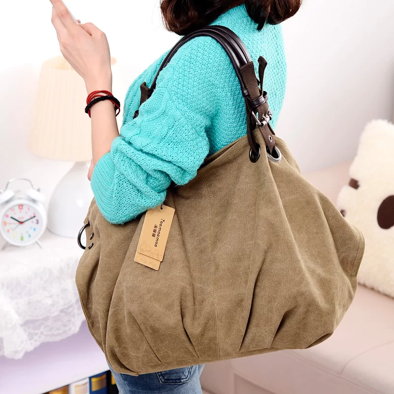 Casual Women Canvas Shoulder Bag Travel Messenger Bag Large Capacity Tote Top-handle Bag Women Crossbody Bags Sac A Mains Femme_5