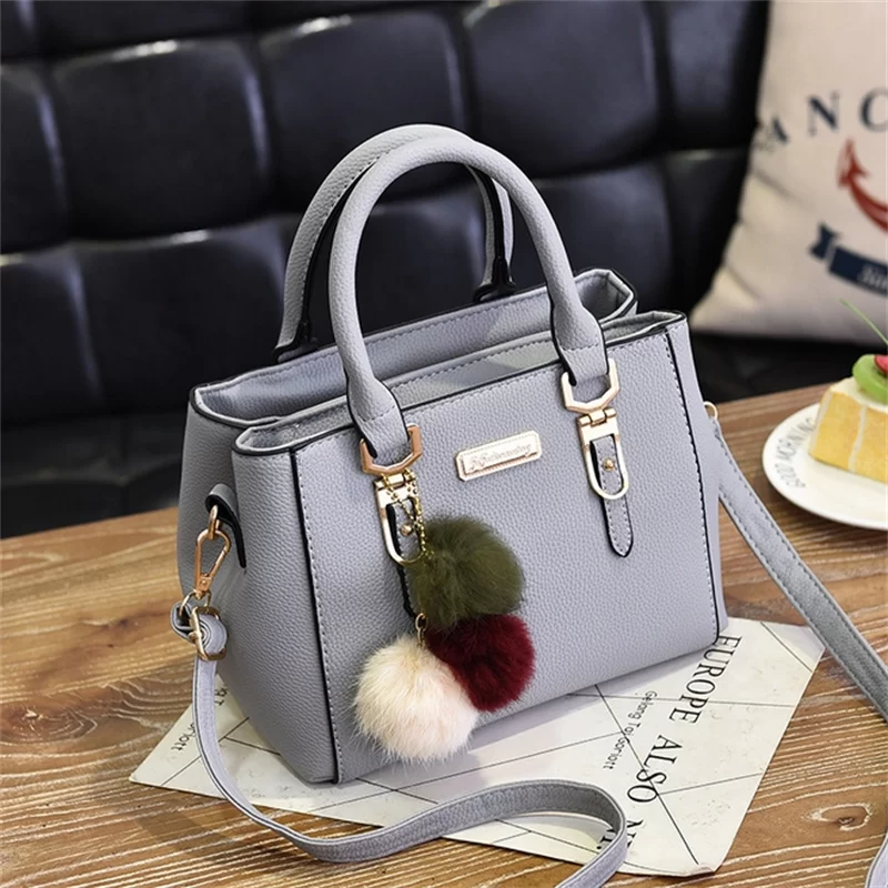 1PC Black Women Handbag Large Capacity PU Leather Lady Shoulder Bag Messenger Bag With Hairball Travel Bag Fashion High Quality_1