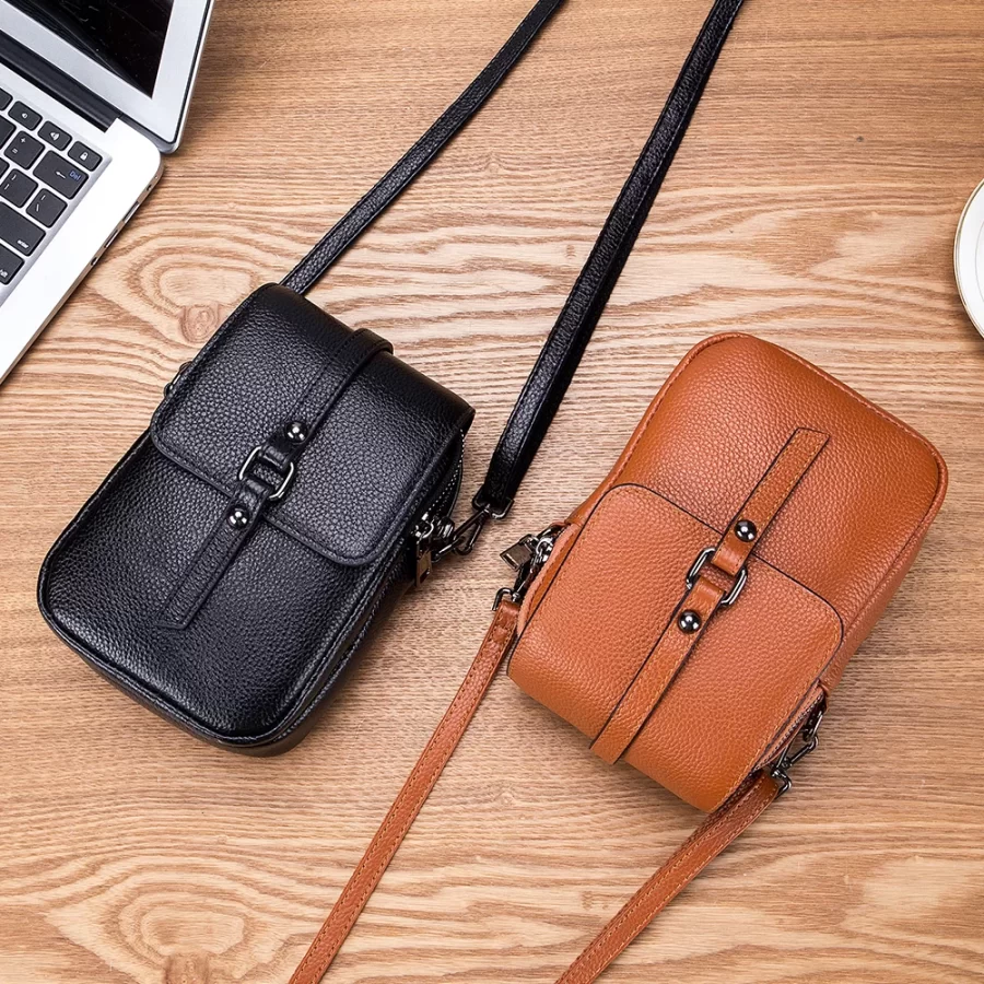 Genuine Leather Women Small Shoulder Bag Cute Crossbody Messenger Bags Female Little Soft Purse Double Zipper Pockets Handbag_3