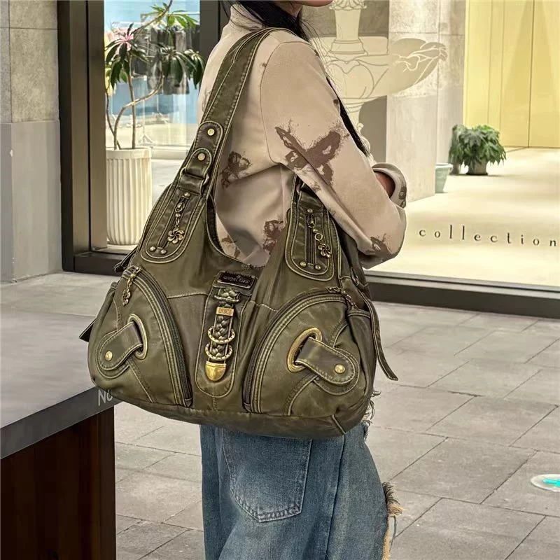 JIAERDI Vintage Brown Y2k Handbag Women Retro Subculture Leather Large Capacity Shoulder Bags Ladies Harajuku Aesthetic Tote Bag_4