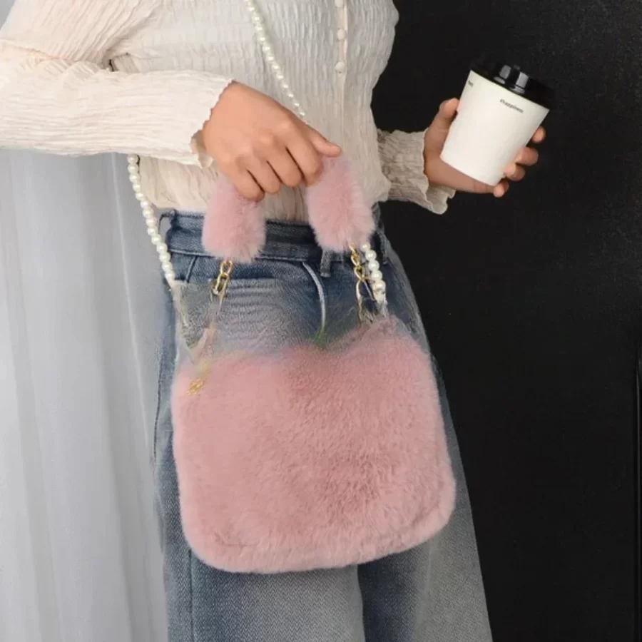 Fashion Women Fluffy Shoulder Bags Female Winter Chain Underarm Bag Solid Color Handbag Soft Plush Handle Bag_6