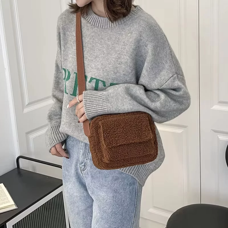 New Plush Fabric Women's Shoulder Crossbody Bag Small Fashion Lambs Wool Fluffy Fur Winter Female Bag Designer Handbags_2